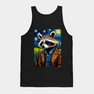 Adorable Raccoon Animal Portrait Painting in a Van Gogh Starry Night Art Style Tank Top